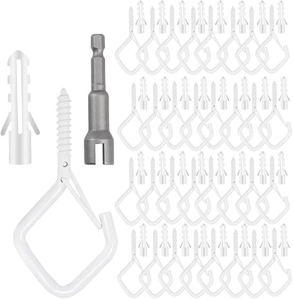 32-Pack Heavy-Duty White Screw Eye Hooks with Safety Clips | Metal Ceiling Hooks for Hanging Plants, Wind Chimes, Bird Feeders & Indoor/Outdoor Lights