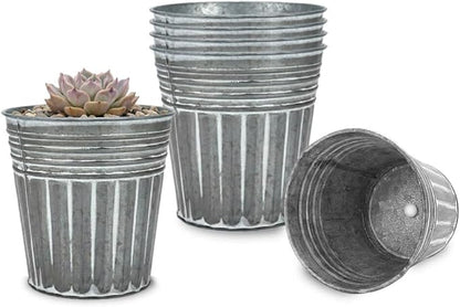 vensovo 4 Inch Silver Metal Rustic Flower Pots - 6Pcs Small Galvanized Planters with Drainage Hole and Rubber Plug, Rustproof Metal Bucket Plant Pots Farmhouse Vintage Style for Decor