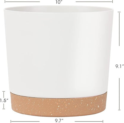 kubvici Plant Pots for Indoor Plants, 2 Pack 10 Inch Plant Pot Plastic Flower Pots Planters with Drainage Saucer for Indoor Outdoor Garden Home (10" White)