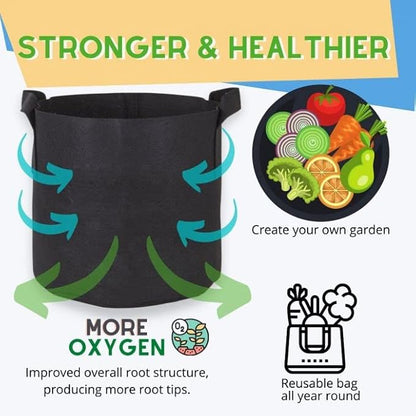 247Garden 5-Pack 1-Gallon Aeration Fabric Pot/Plant Grow Bag w/Handles (260 GSM, Black, 6H x 7D)