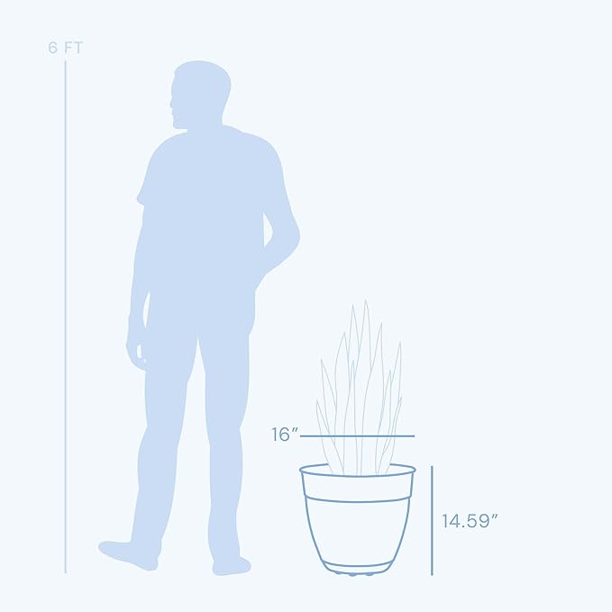Bloem Dayton Planter with Saucer: 16" - Ocean Blue - 100% Recycled Plastic Pot, Removable Saucer, Elevated Feet, for Indoor and Outdoor Use, Gardening, 8.5 Gallon Capacity