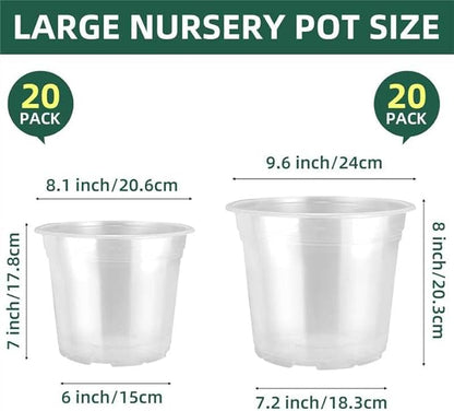 40 Pack10 & 8 Inch Large Clear Nursery Pots with Drainage,Plastic Ideal Seedling Pots and Plant Pots for Plants,Vegetables,Orchids,Aloe,Indoor Outdoor Use