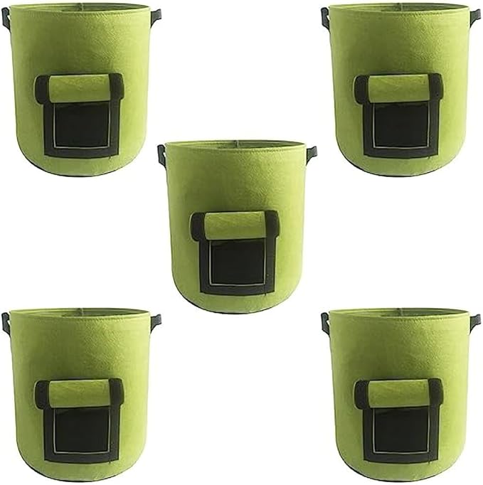 Ulalaza 5PCS Potato Grow Bags with Flap Plant Grow Bags Fabric Multi Ribbon Potato Bag Tomato Vegetable Growth Non-Woven Felt Planting Bag Transparent
