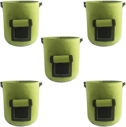 Ulalaza 5PCS Potato Grow Bags with Flap Plant Grow Bags Fabric Multi Ribbon Potato Bag Tomato Vegetable Growth Non-Woven Felt Planting Bag Transparent