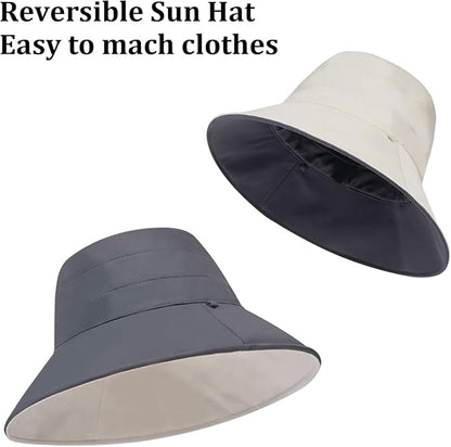 Peicees Wide Brim Sun Hats for Women Reversible Bucket Hat UV Sun Protection Hat UPF 50+ for Beach Travel Hiking Gardening