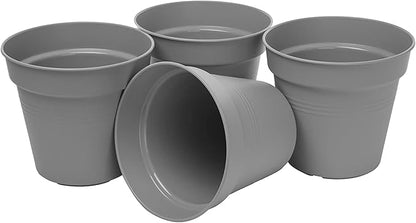 Mintra Home Garden Pots 4pk - Flowers, Herbs, Plants, Indoor, Outdoor, Colorful, Wholesale, Bulk (Grey, 13cm Diameter (5in))