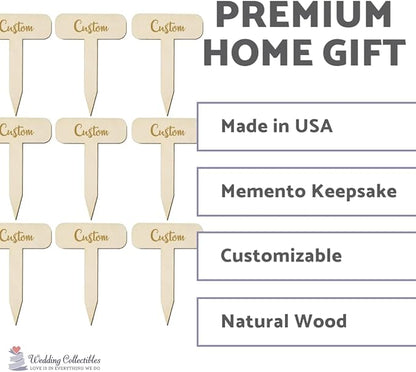 Custom Herb Garden Markers - Set of 9 - Rustic - Gardener Gift - Made in USA - Birchwood - 2.75" x 4" - Herb Garden Potted Plant Engraved Stakes