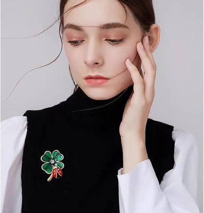 St.Patrick's Day Brooches for Women Dainty Crystal Four Leaf Lapel Pin Shamrock Hat Brooch Pins Irish Enamel Brooches Irish Holiday Costume Accessory Jewelry