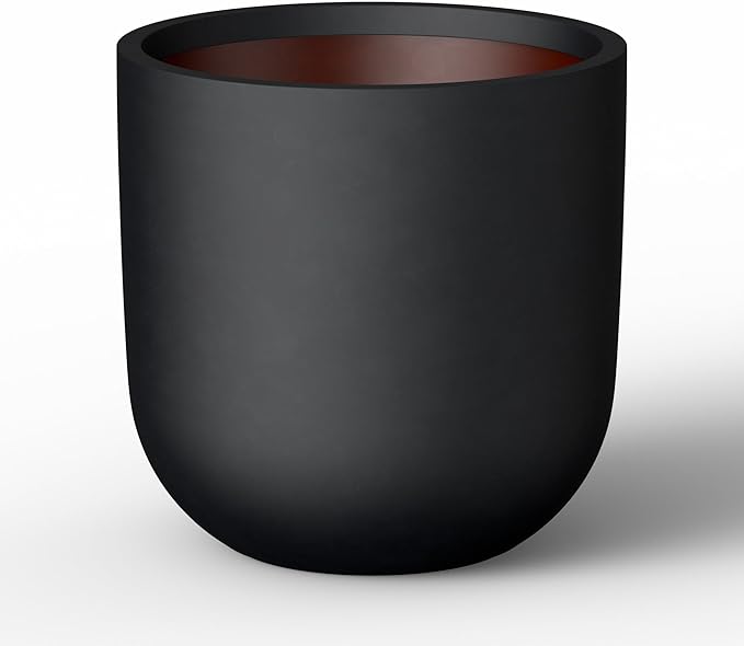 Kante 16.5" Round Concrete Planter, Large Cylinder Plant Pot with Curved Bottom and Drainage Hole, for Indoor and Outdoor Use – Garden or Patio, Black Finish with Painted Interior