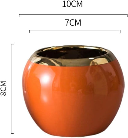 Orange Gold Spherical Ceramic Plant Pots Succulent Small Plant Pot Indoor Modern Decorative Indoor-Outdoor Garden Plant Pots with Drainage Holes - Plants Not Included 3.94 x 3.94 x 3.15 Inch