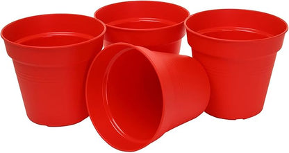 Mintra Home Garden Pots 4pk - Flowers, Herbs, Plants, Indoor, Outdoor, Colorful, Wholesale, Bulk (Red, 19cm Diameter (7.5in))