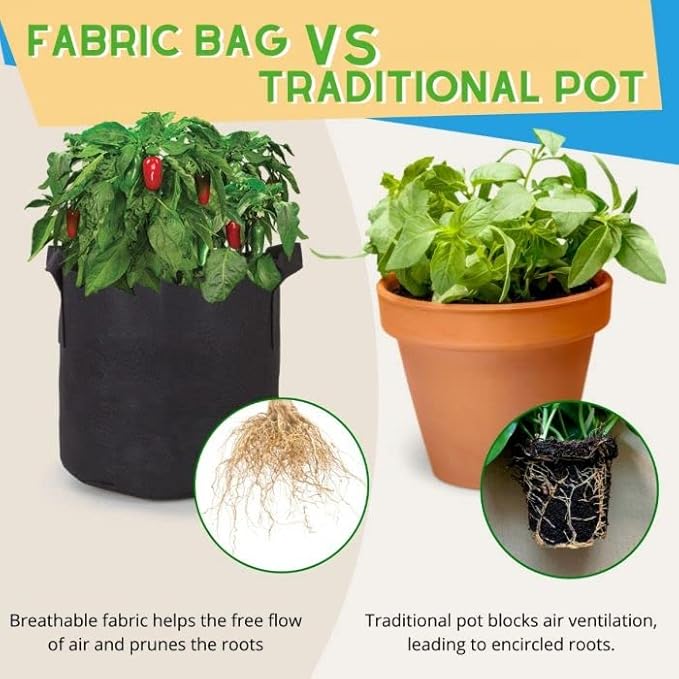 247Garden 5-Pack 3-Gallon Aeration Fabric Pot/Plant Grow Bag w/Handles (260 GSM, Black, 9H x 10D)