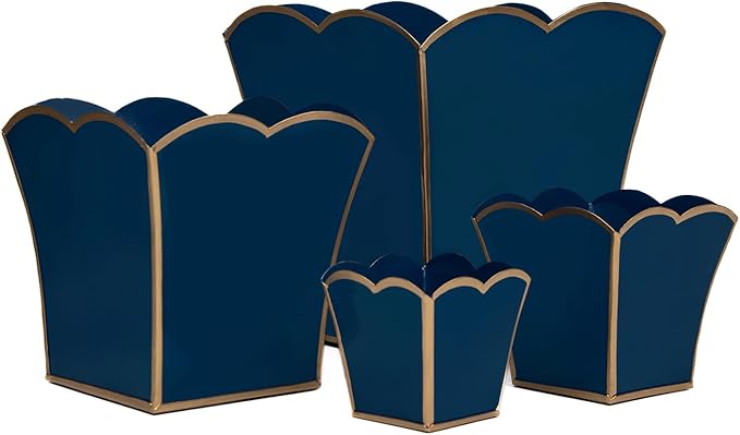 Jaye's Studio Decorative Square Cachepot, Modern Scalloped Metal Pot - Floor, Tabletop, Porch & Window Planter for House Decor (Blue, 6")