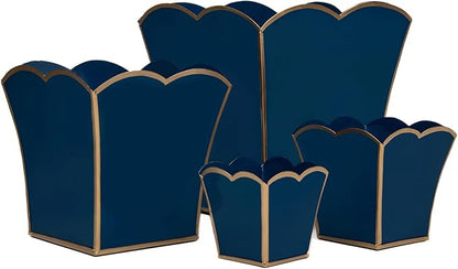 Jaye's Studio Decorative Square Cachepot, Modern Scalloped Metal Pot - Floor, Tabletop, Porch & Window Planter for House Decor (Blue, 6")