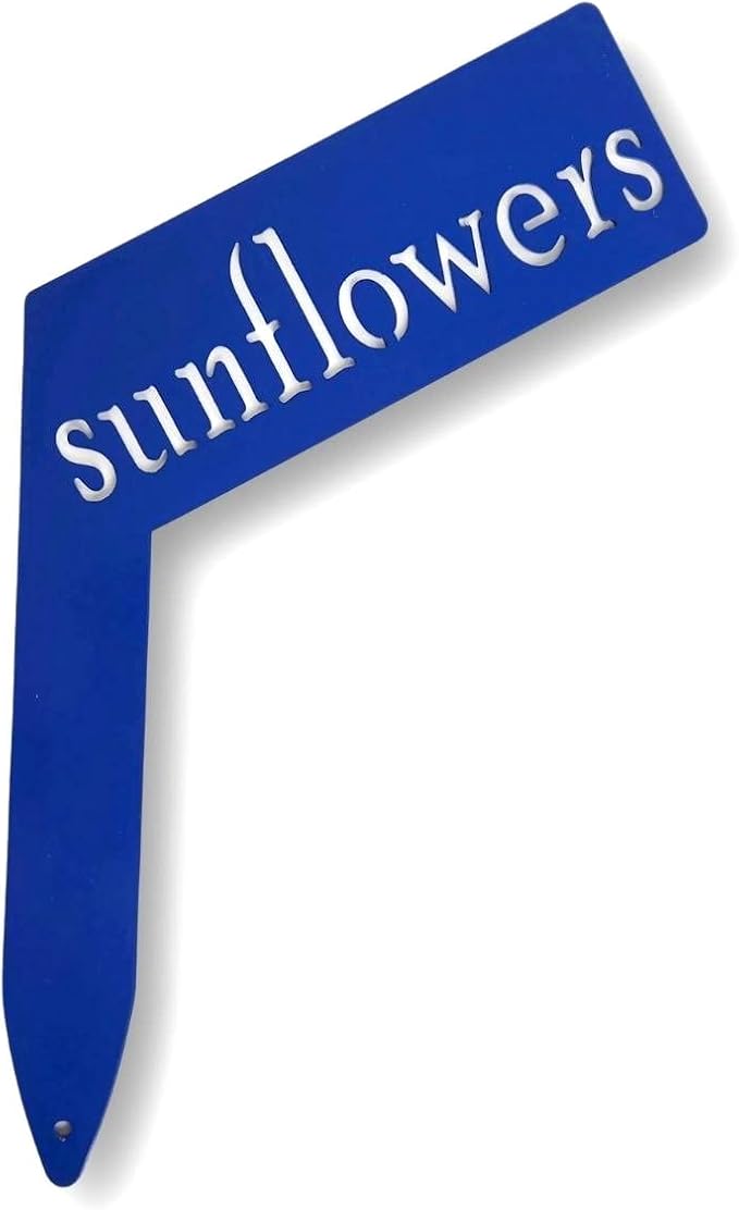 Planter Size Small Metal Garden Plant Vegetable Flower or Herb Markers 13.5 Inches Tall (sunflowers, Blue)