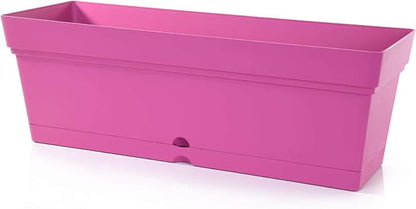 Mintra Window Box Planter, Window Planter Box for Indoor Outdoor Use, Rectangular Pots with Saucers & Drainage Holes, Decorative Plant Pots for Window Sill, Shelf, Desktop, 19" Wx6.75 H, Fuchsia