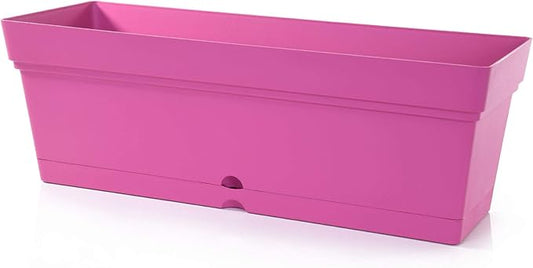 Mintra Window Box Planter, Window Planter Box for Indoor Outdoor Use, Rectangular Pots with Saucers & Drainage Holes, Decorative Plant Pots for Window Sill, Shelf, Desktop, 19" Wx6.75 H, Fuchsia