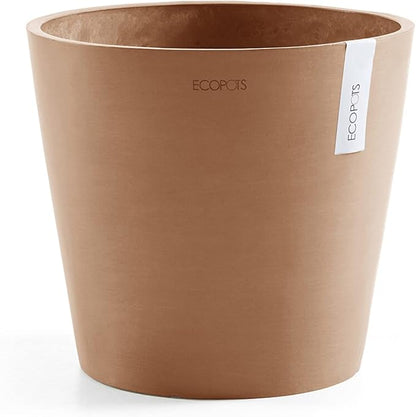 Ecopots Amsterdam Durable Modern Round Indoor/Outdoor Recycled-Based Composite Flower Pot Planter, Terracotta Color, 12"