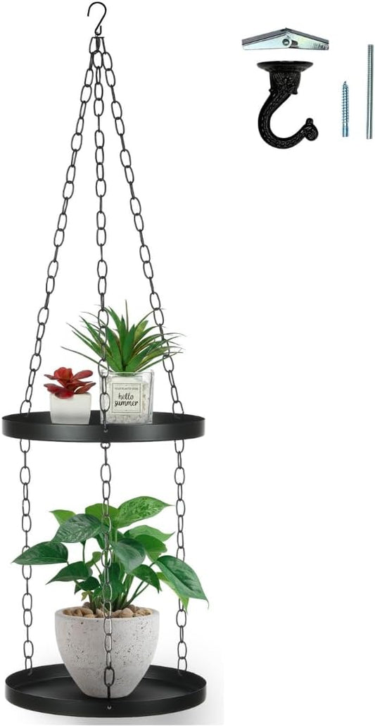 Shinehola Hanging Planters for Indoor Outdoor Plants 9", Plant Hanger Indoor | Metal Hanging Plant Holder, 2-Tier Hanging Planter Shelf, Hanging Basket, No Plant/Pot Included