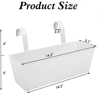 3 Pcs Large Hanging Flower Pots for Railing or Fence 16 Inch Railing Planter Box for Any Balcony Porch or Deck Countryside Style Window Planter Boxes Are Perfect to Herbs & Flowers (White-5pcs)