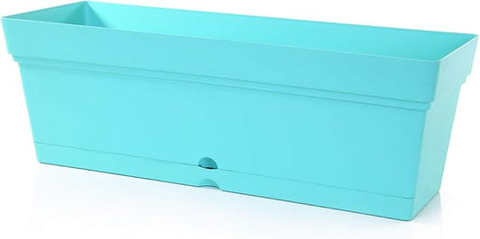 Mintra Window Box Planter, Window Planter Box for Indoor Outdoor Use, Rectangular Pots with Saucers & Drainage Holes, Decorative Plant Pots for Window Sill, Shelf, Desktop, 19" Wx6.75 H, Teal