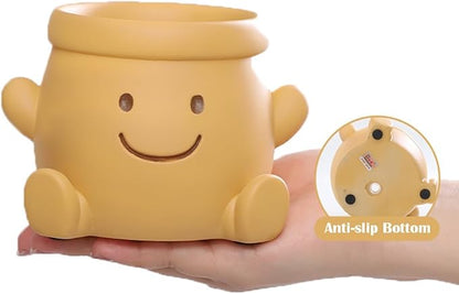 Cute Face Planter Pot, Small Resin Head Planters for Indoor Plants, Funny Smiling Face Flower Pot Succulent Planter with Drainage Hole, Gift IdeaI for Birthday Christmas (Orange)