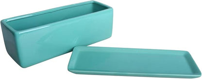 Vencer 12 Inch Rectangular Modern Minimalist Ceramic Succulent Planter Pot - Window Box with Saucer,Office Desktop Potted Stand,Turquoise,VF-0135T