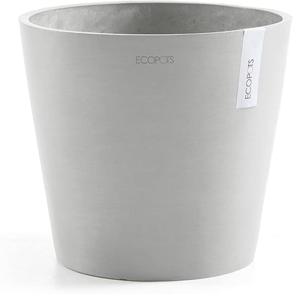 Ecopots Amsterdam Durable Modern Round Indoor/Outdoor Recycled-Based Composite Flower Pot Planter, White Grey, 16"