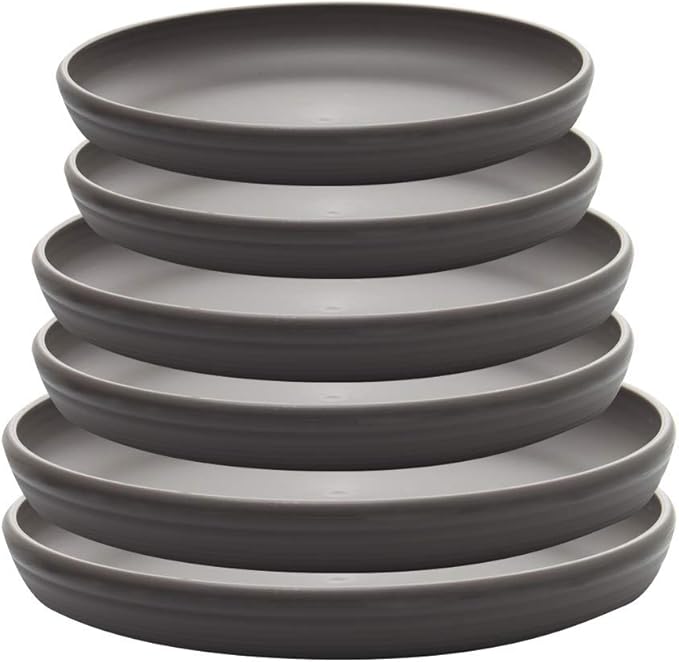 SAROSORA Round Plastic Plant Saucer Drip Tray Set of 6 for Indoor Outdoor Home Garden Flower Plant Container Flower Pot Pallets ((9.4''+10.4"+12'') x2, Dark Grey)