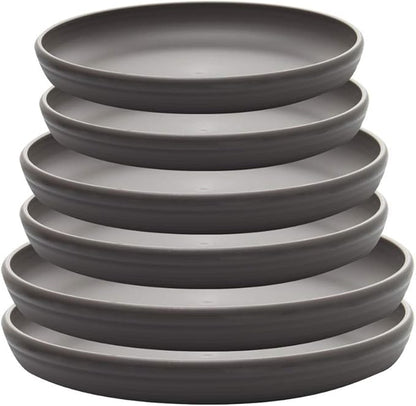 SAROSORA Round Plastic Plant Saucer Drip Tray Set of 6 for Indoor Outdoor Home Garden Flower Plant Container Flower Pot Pallets ((9.4''+10.4"+12'') x2, Dark Grey)