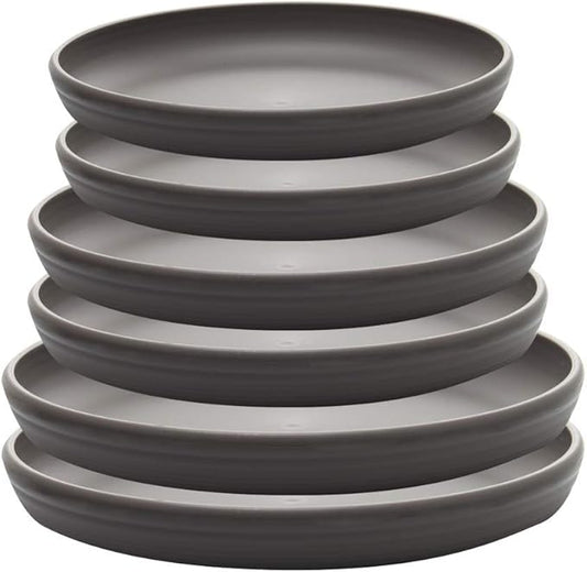 SAROSORA Round Plastic Plant Saucer Drip Tray Set of 6 for Indoor Outdoor Home Garden Flower Plant Container Flower Pot Pallets ((9.4''+10.4"+12'') x2, Dark Grey)