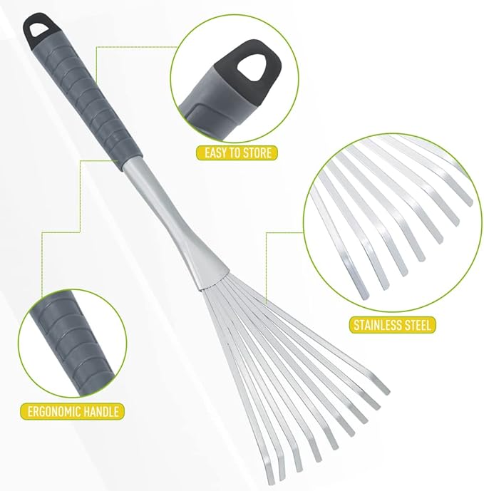 Thatch Rake Adjustable 17"-63", Efficient Metal Leaf Rakes, Wide with 24 Durable Steel Tines, Lightweight Garden Thatching Rakes Used for Mulch ,Leaves, Debris, Pine Needles, Shrub, Gravel