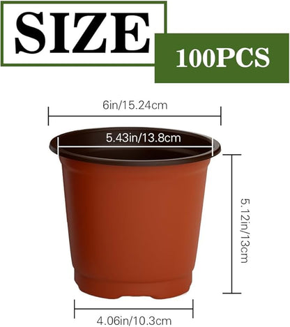 Nursery Pots 100 PCS 6 Inch Plant Pots with 100 Labels, Planting Pot for Plants Indoor Outdoor, Plastic Flower Pot for Seedlings Transplanting Small Plants Growing