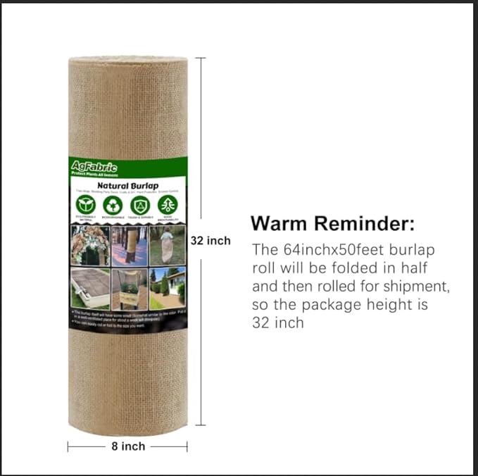 Agfabric 64 inch x50 Feet Garden Burlap Fabric Roll, Burlap Tree Wrap,Multipurpose High Density Natural Jute Material for Gardening,Aisle Runner,Crafts,Weed Barrier