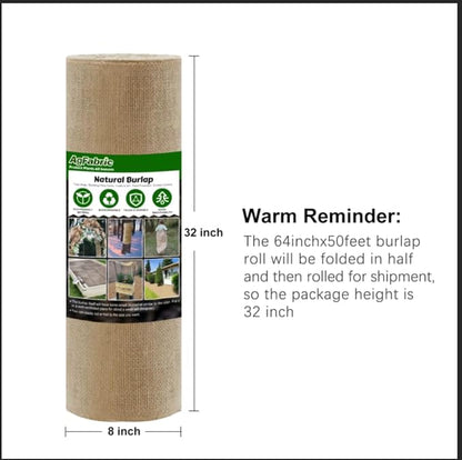 Agfabric 64 inch x50 Feet Garden Burlap Fabric Roll, Burlap Tree Wrap,Multipurpose High Density Natural Jute Material for Gardening,Aisle Runner,Crafts,Weed Barrier