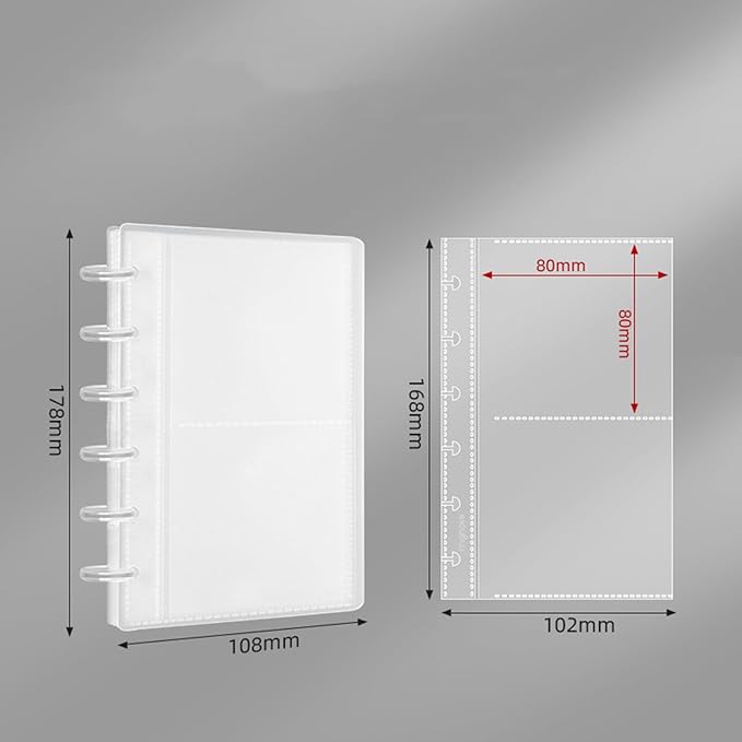 Discbound Photo Album with Frosted PP Cover 20 Sheets Clear PP Sleeves 6 Discs Bound Organizer Left Side Open Pockets for Cash Money Stickers Photos Cards (6 Rings 2 Pockets)