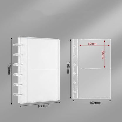 Discbound Photo Album with Frosted PP Cover 20 Sheets Clear PP Sleeves 6 Discs Bound Organizer Left Side Open Pockets for Cash Money Stickers Photos Cards (6 Rings 2 Pockets)
