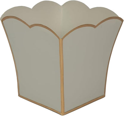 Jaye's Studio Decorative Square Cachepot, Modern Scalloped Metal Planter - Floor, Tabletop, Porch & Window Planter for House Decor (Taupe, 6")