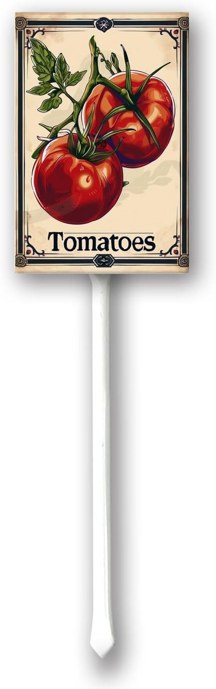 Uptell Vegetable Garden Tomatoes Yard Sign Label With Stake Plant Markers For Outdoor Plants Waterproof 7x8.8inch Nursery Garden Outdoor Sign