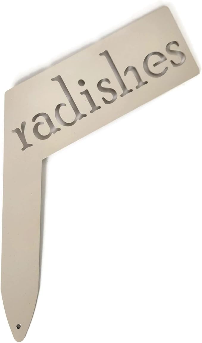 Planter Size Small Metal Garden Plant Vegetable Flower or Herb Markers 13.5 Inches Tall (radishes, Cream)