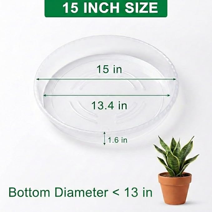 15 Inch Plant Saucers,5 Pack Clear Plastic Plant Trays,Thick Heavy Duty Pot Drip Trays for Indoor Outdoor Large Flower Pots,Transparent Plant Water Saucers