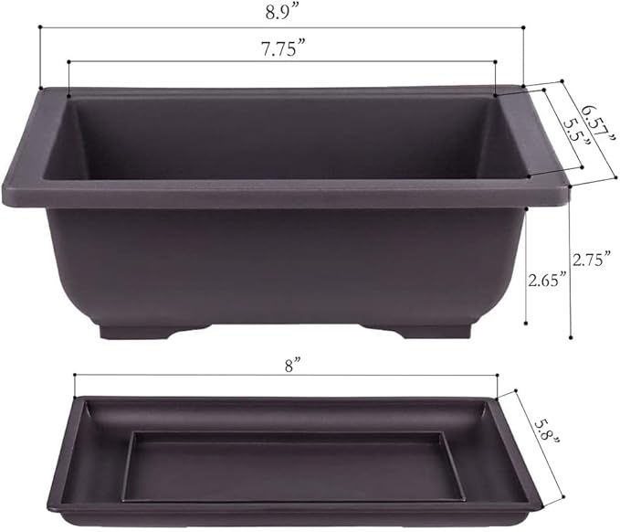 MUZHI 6PCS/Pack Retro Style Basin Larger Plastic Flower Pot Planters 9 Inch Bonsai Plant Bowl Nursery Pots Plastic Bonsai Training Pots Rectangle Large