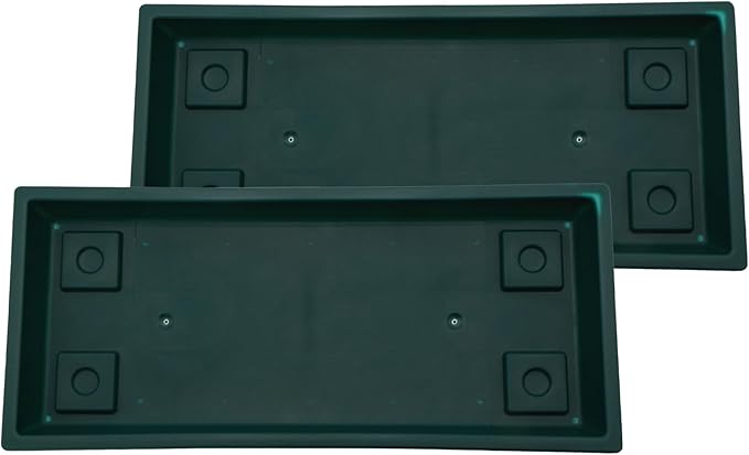 The HC Companies 17.5 Inch Venetian Rectangular Plant Saucer, Lightweight UV-Resistant Plastic Outdoor & Indoor Flower Pot Tray, 2-Pack Plant Pot Trays for Garden & Home Decor, Evergreen