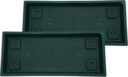 The HC Companies 17.5 Inch Venetian Rectangular Plant Saucer, Lightweight UV-Resistant Plastic Outdoor & Indoor Flower Pot Tray, 2-Pack Plant Pot Trays for Garden & Home Decor, Evergreen
