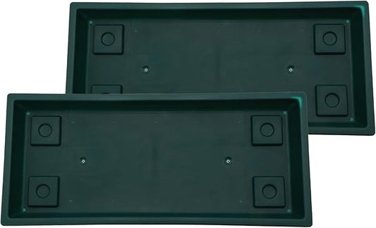 The HC Companies 17.5 Inch Venetian Rectangular Plant Saucer, Lightweight UV-Resistant Plastic Outdoor & Indoor Flower Pot Tray, 2-Pack Plant Pot Trays for Garden & Home Decor, Evergreen
