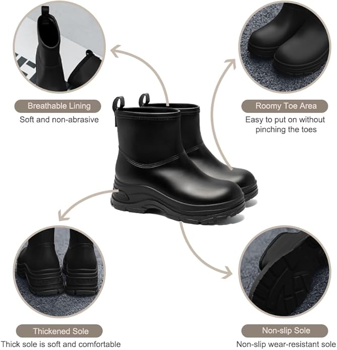 Women's Waterproof Chelsea Ankle Rain Boots, Slip-On Style, Outdoor Weather Protection