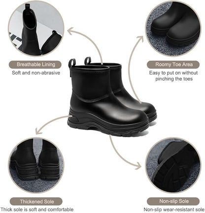 Women's Waterproof Chelsea Ankle Rain Boots, Slip-On Style, Outdoor Weather Protection