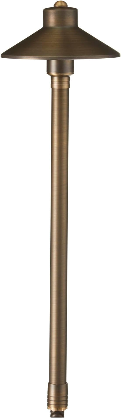 VOLT 15-Pack 12V Cast Brass Flat Hat Path Lights (7" Shade, 24" Tall) with 3W 2700K Warm White G4 LED Bulbs for Low Voltage Landscape Lighting on Outdoor Pathway, Walkway, Garden, Driveway or Patio