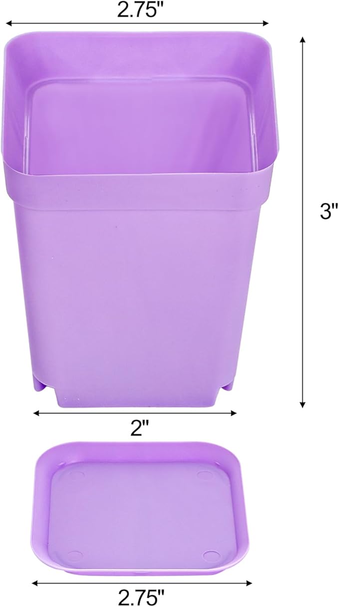 Hedume 70 Pack Mini Plastic Flower Seedling Nursery Pot with Pallet, 3" Colorful Square Plant Pot, Indoor Outdoor Flower Plant Container, Decor for Room, Garden, Office and Balcony (7 Colors)