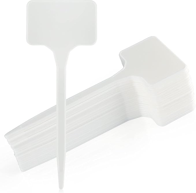 KINGLAKE GARDEN Large Plastic Plant Labels 6 Inch 50 Pack White Sturdy Extra Large T-Style Plastic Plant Labels for Flower beds,Plant pots